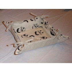 corbeille à pain  lin et coton motif chats ronds