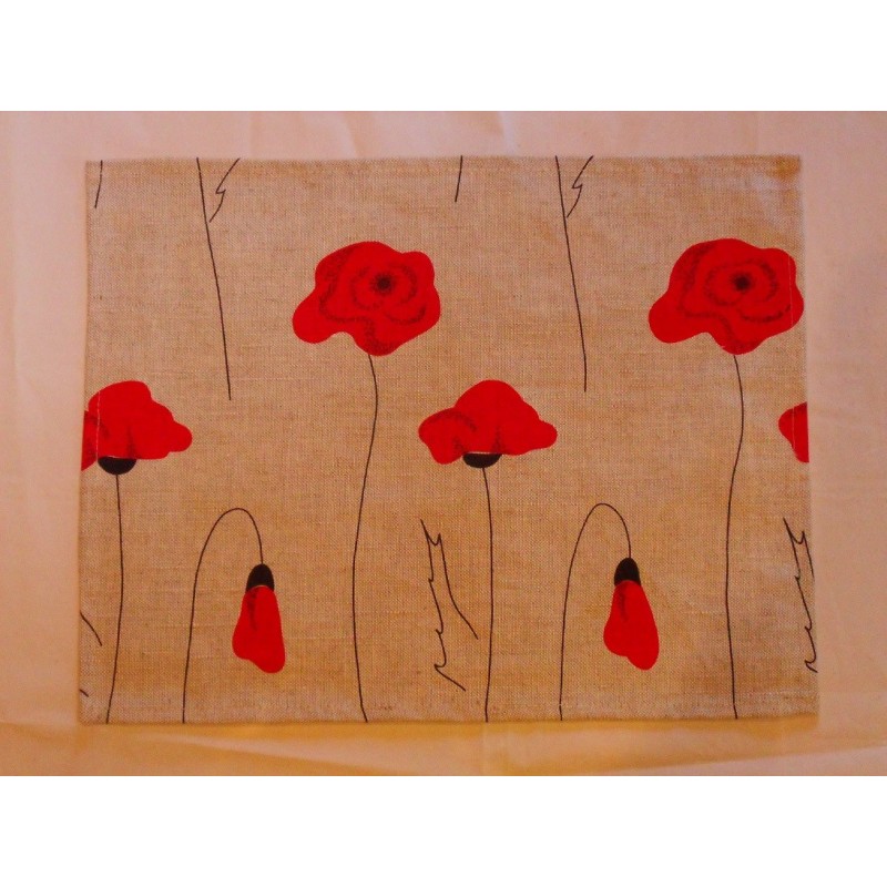 set de table  lin et coton motif coquelicots