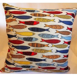 Housse coussin motifs sardines 55% lin 45% coton