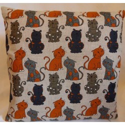 Housse coussin motifs chats 55% lin 45% coton