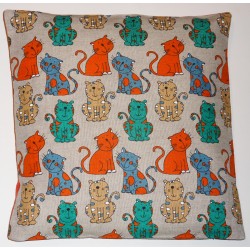 Housse coussin motifs chats 55% lin 45% coton