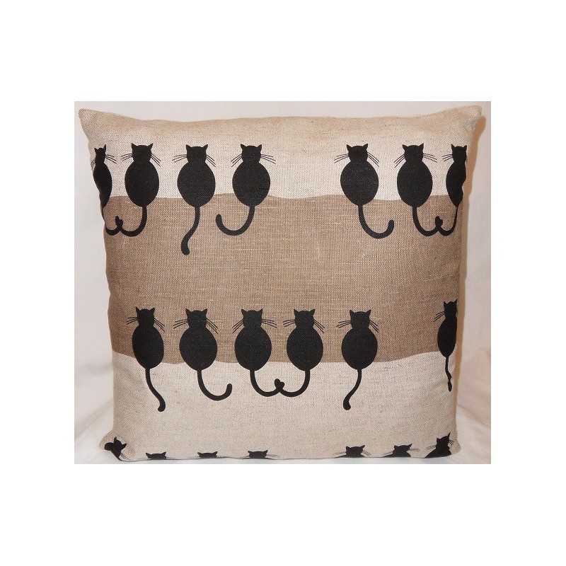 Housse coussin motifs chats de dos 55% lin 45% coton