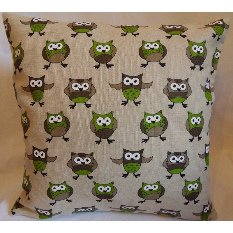 Housse coussin motifs chouettes 55% lin 45% coton