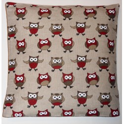 Housse coussin motifs chouettes 55% lin 45% coton