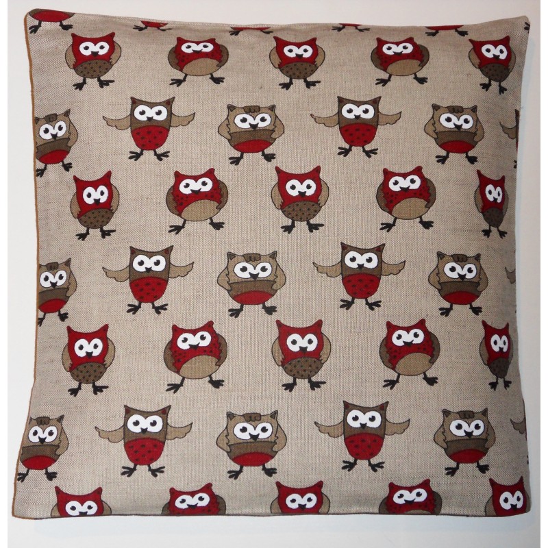 Housse coussin motifs chouettes 55% lin 45% coton