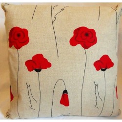 Housse coussin motifs coquelicots 55% lin 45% coton