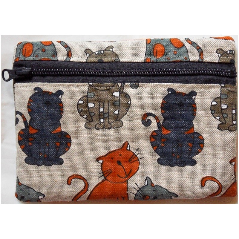 Trousse motifs chats colorés 55% lin 45% coton