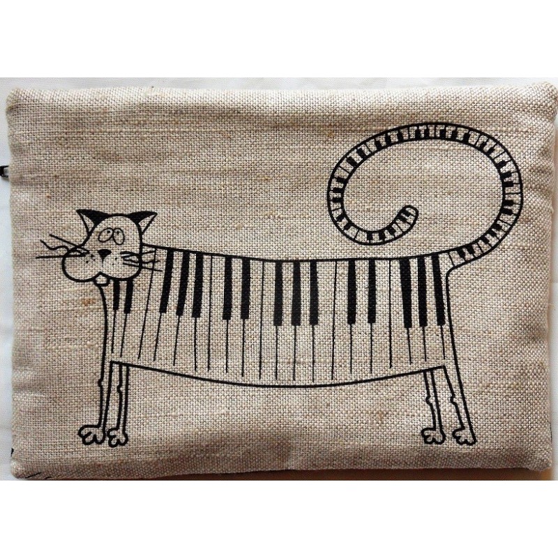 Trousse motifs chat piano 55% lin 45% coton