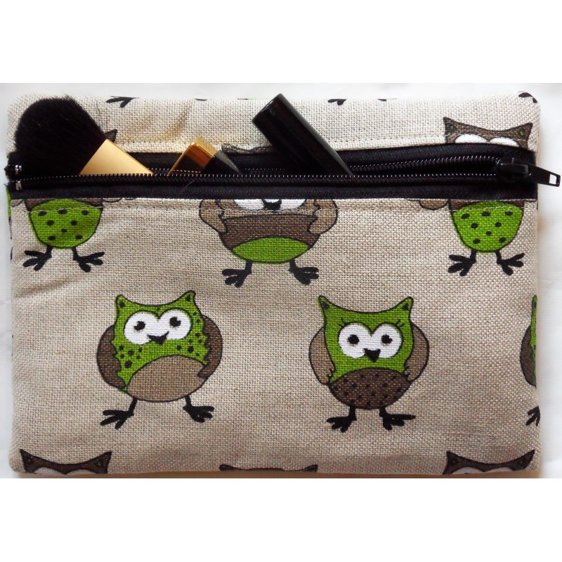 Trousse motifs chouettes 55% lin 45% coton