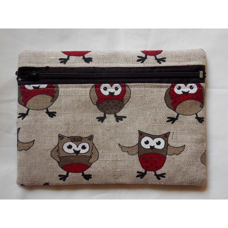 Trousse motifs chouettes 55% lin 45% coton