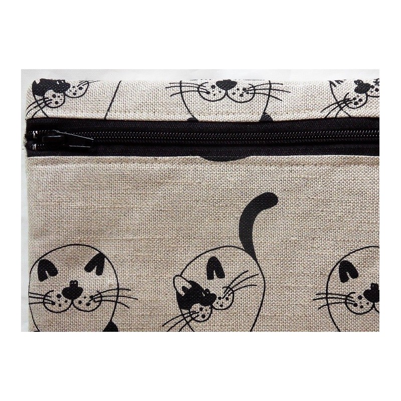 Trousse motifs chats ronds 55% lin 45% coton