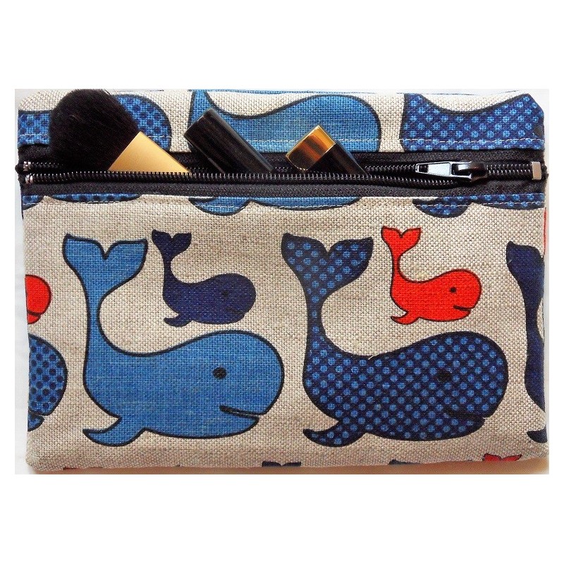 Trousse motifs chats de dos 55% lin 45% coton