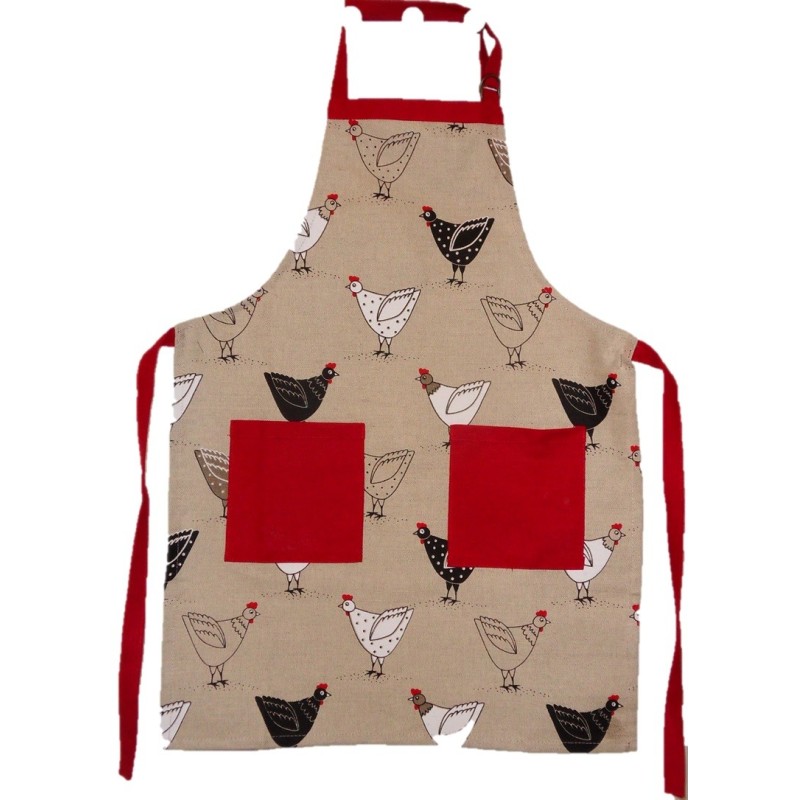 Tablier enfant lin et coton motif poules