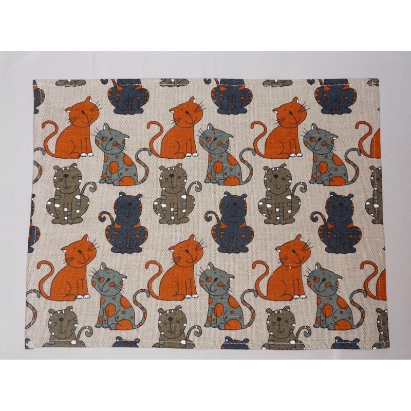 Set De Table Lin Et Cotpn Motif Chats Colores Couleur Gris