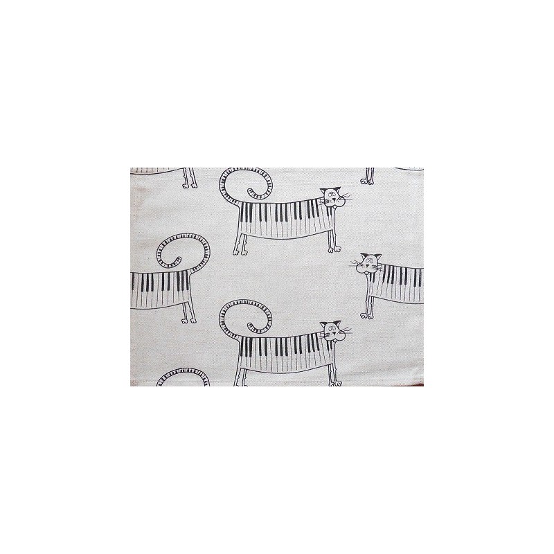 set de table  lin et coton motif chat piano