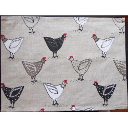 set de table  lin et coton motif poules