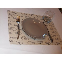 set de table  lin et coton motif poissons