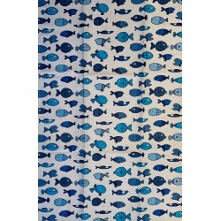 Torchon motif poissons bleus lin et coton