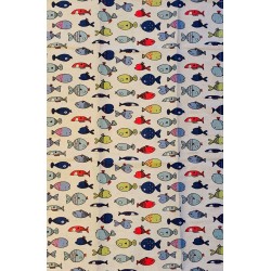 Torchon motif poissons multicolores lin et coton