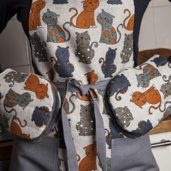 gant pince motif chat gris bleu 