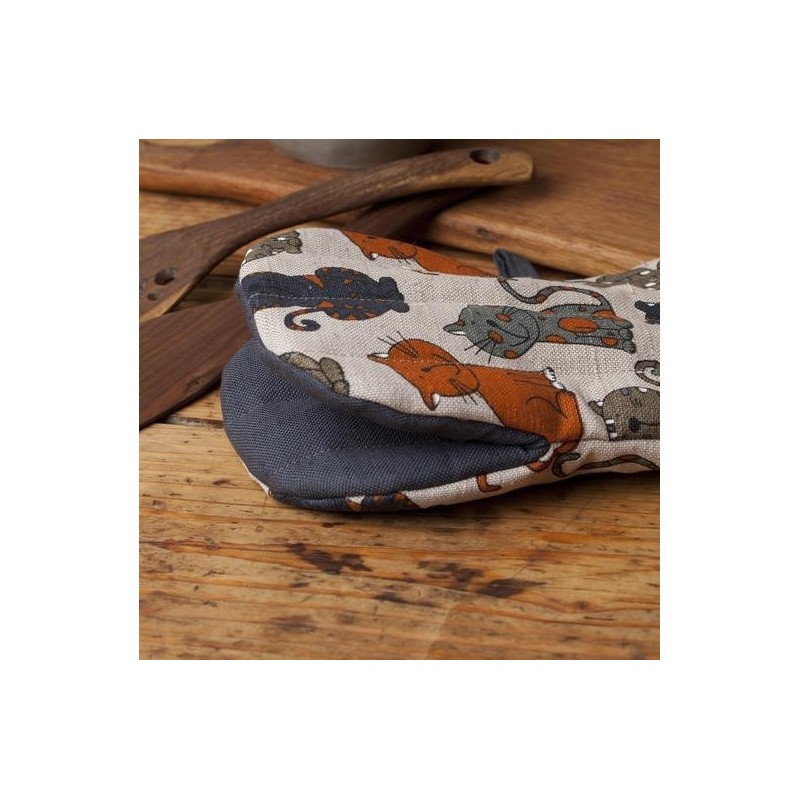 gant pince motif chat gris bleu 