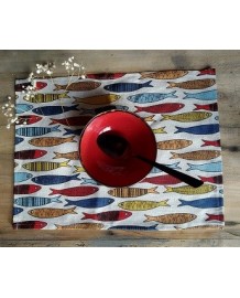 set de table lin et coton motif sardines