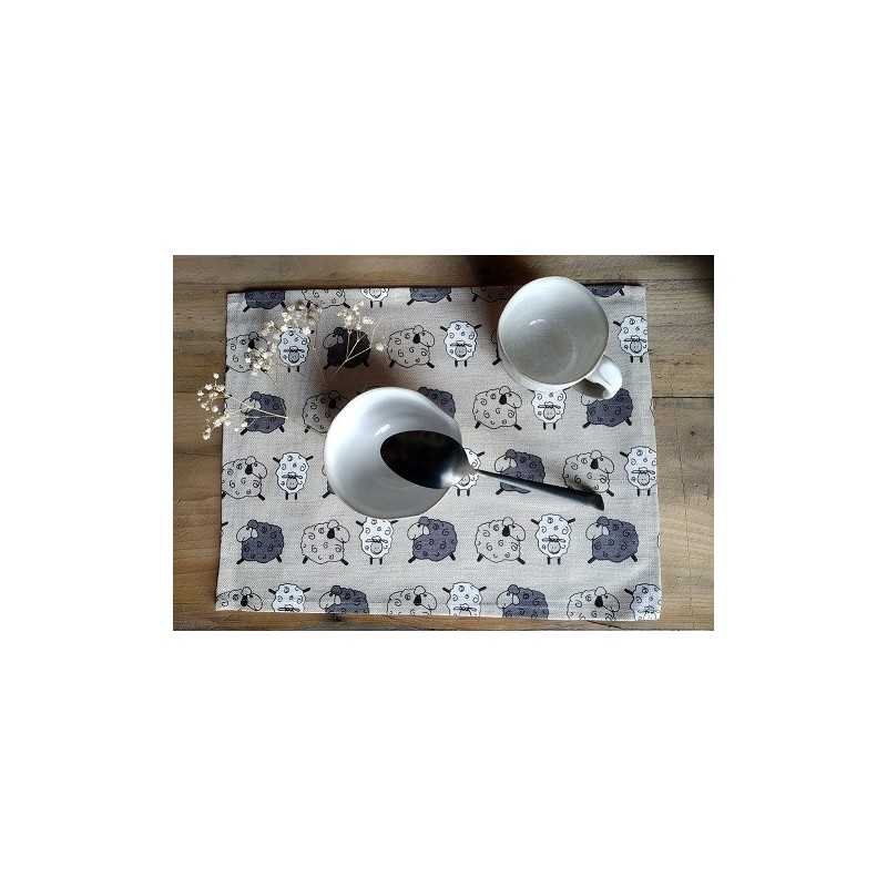 set de table lin et coton motif moutons