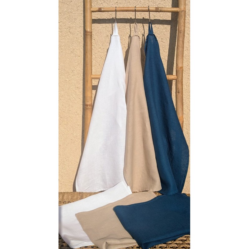 ASSORTIMENT DE 6 TORCHONS EN LIN LAVE BLEU/BLANC/BEIGE
