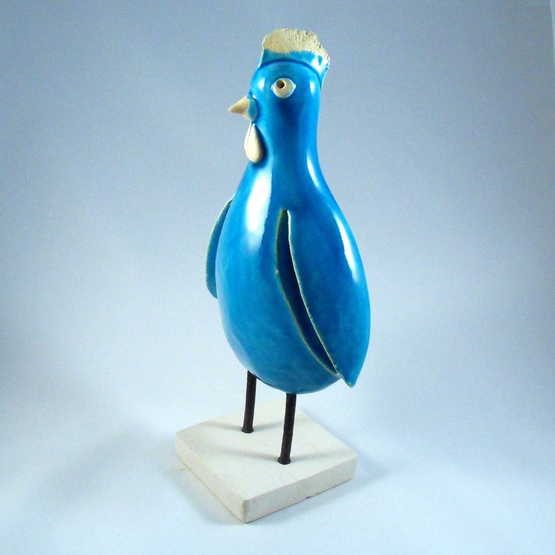 Poule céramique grise avec crête bleu nuit 12x13x14cm
